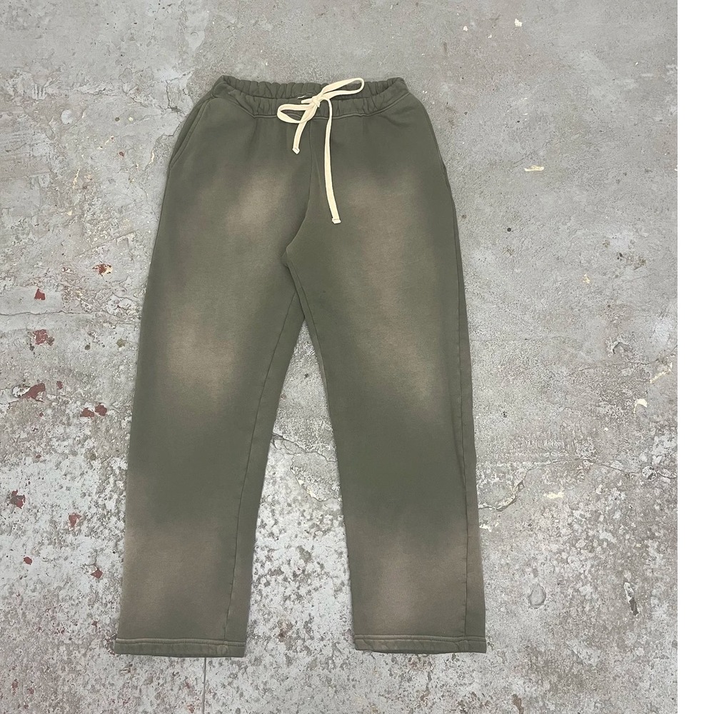 Moojimooji Faded Olive Green Sweatpants Raw Hem Drawstring Joggers Size Medium